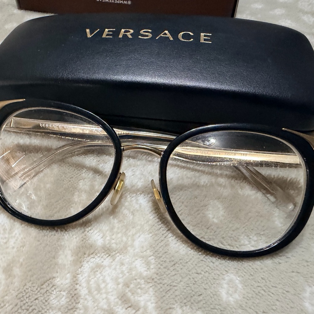 Versace Black and Gold Round Optical Glasses